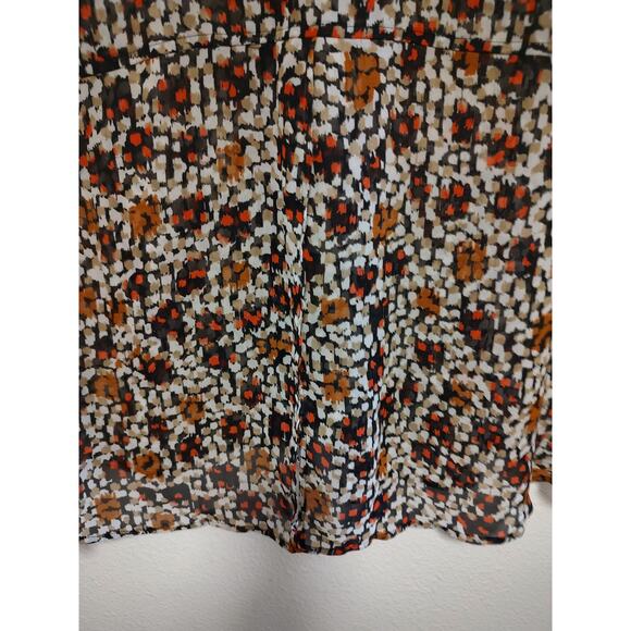 Lane Bryant Black Brown Red Abstract Sleeveless Sheer Button Front Top Size 24 - Picture 4 of 9